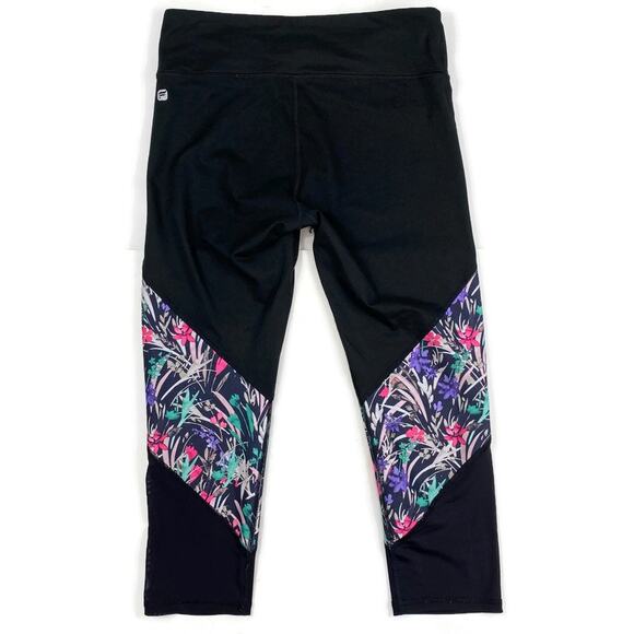 Fabletics Mesh Powerhold Capri Leggings Mid Rise Floral Black UPF 50+ Size Sm - Picture 2 of 7